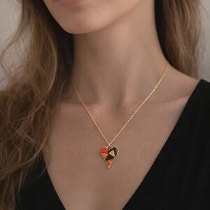 Boho Resin Necklace – Vibrant Heart Pendant, Gold Chain,  203